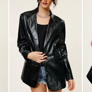 Halogen FAUX LEATHER CROC black blazer